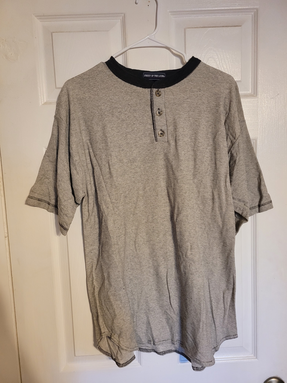 Fruit of the Loom Gray Short-Sleeve Henley with Black Collar